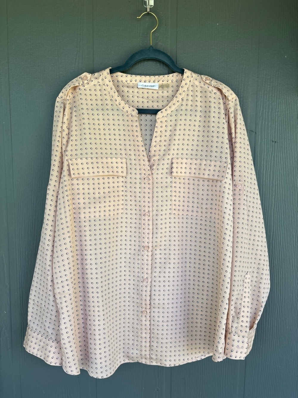 Calvin Klein Peach Dot-Print Long-Sleeve Blouse - Picture 2 of 9